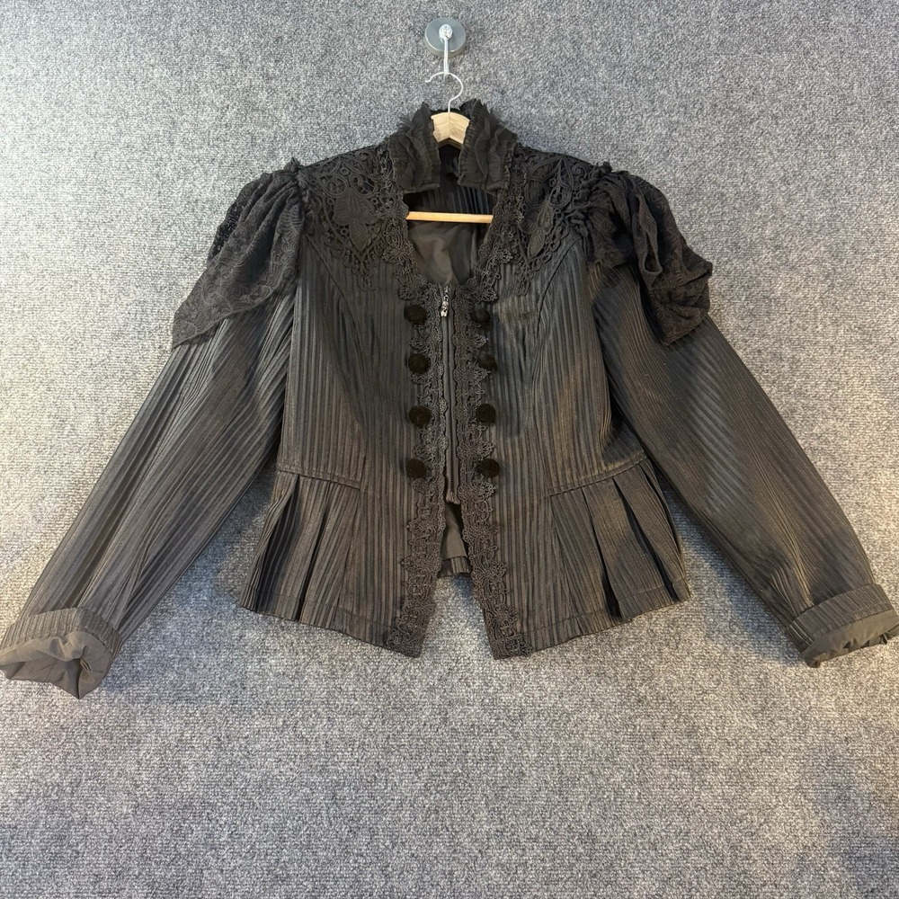 Punk Rave Gothic Victorian Black Lace Pleated Jacket Corset Back F XL